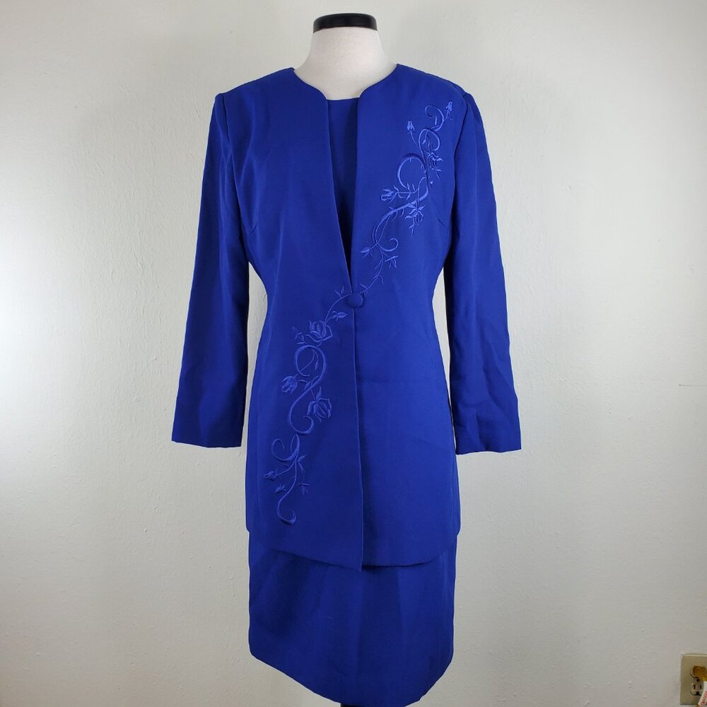 Studio one Blue Embroidered Dress And Jacket One Piece Dress Size 12 - Picture 3 of 12